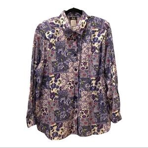 Tapestry blouse button down purples & white flowers NEW, MADE IN USA